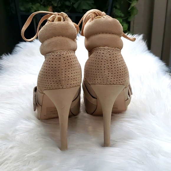 ASOS Taupe Faux Suede Combat heeled Bootie 9 - Picture 6 of 16